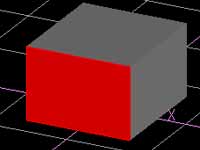 これもシェーディング画像です。一面が赤くなっているのは、この面を選択している状態だからです。加工する際は点・線・面・立体を選択して、加工します。